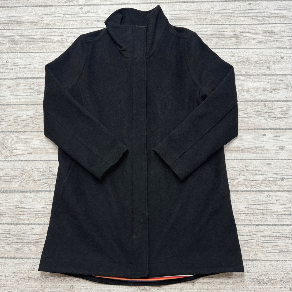 Pendleton Car Coat Women's Medium Black Virgin Wool Blend Striped Lined Classic